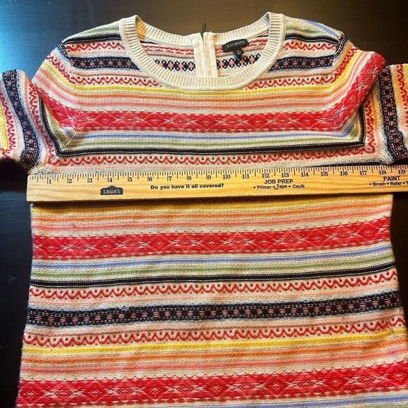 Talbots Sweater Striped Red Green Blue Yellow White Lambswool Sz Medium - Picture 5 of 9